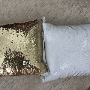 Gold and White Reversible Sequin Pillows